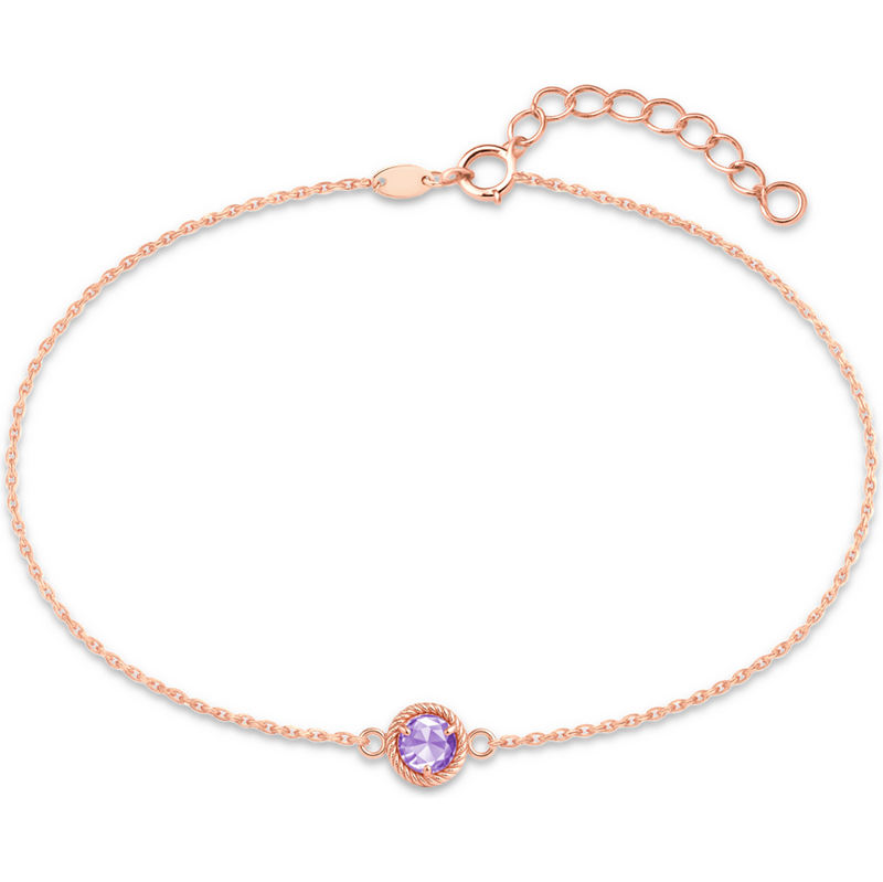 MINET Decentní zlatý rose gold náramek s fialovým zirkonem Au