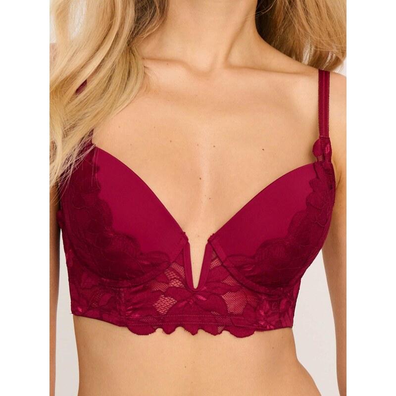 Sinsay - Push-up podprsenka s krajkou - burgundy 110058548