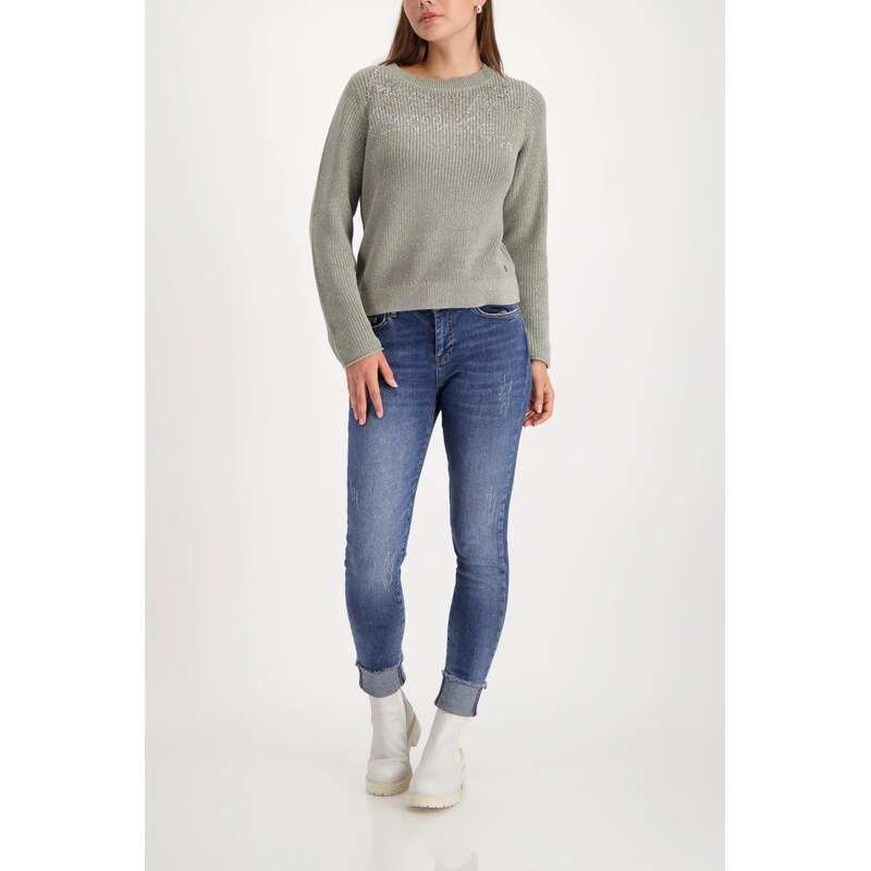 MONARI CITY STYLE dámský svetr khaki s kamínky