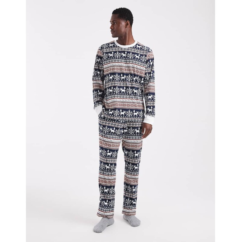 Jack & Jones christmas fairisle pyjama set-Black