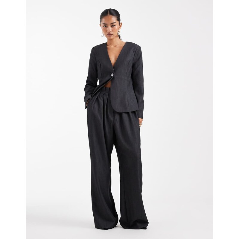 Vero Moda high waisted pleated tailored trousers co-ord in dark