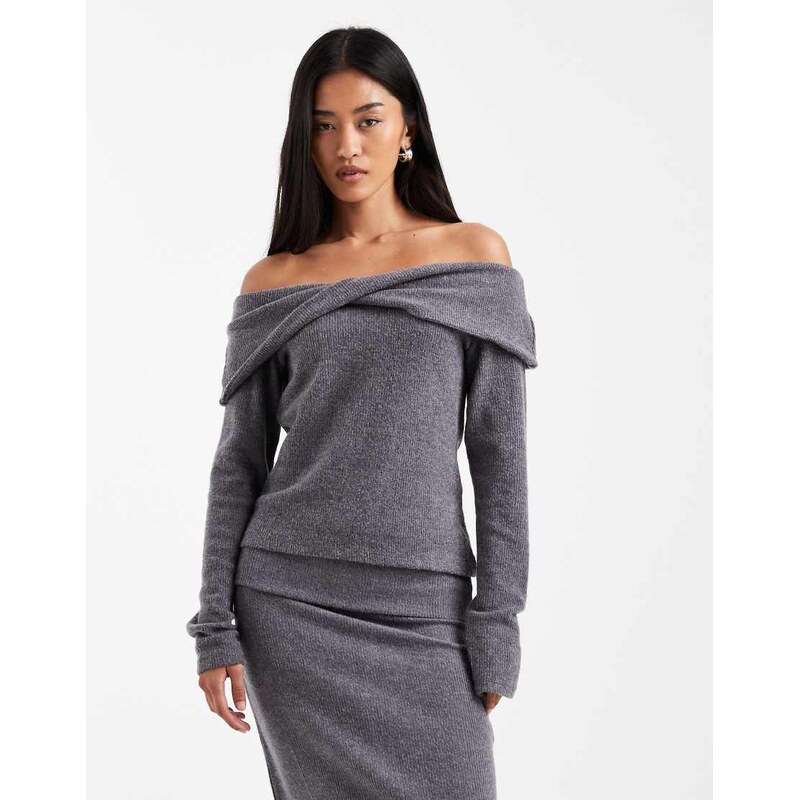 Vero Moda soft touch off shoulder long sleeve top co-ord in grey 115515207