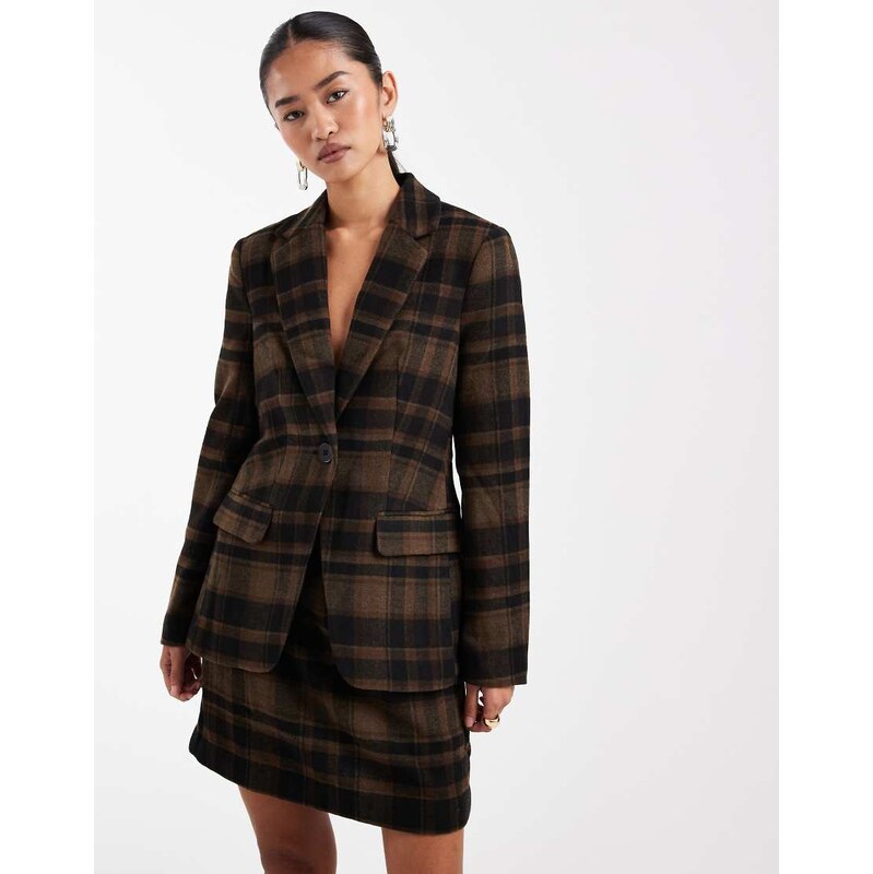 Vero Moda flannel blazer co-ord in chocolate check print-Brown 110670782
