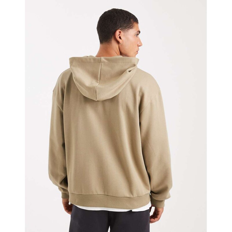ASOS DESIGN relaxed zip through hoodie with embroidery print in beige-Neutral