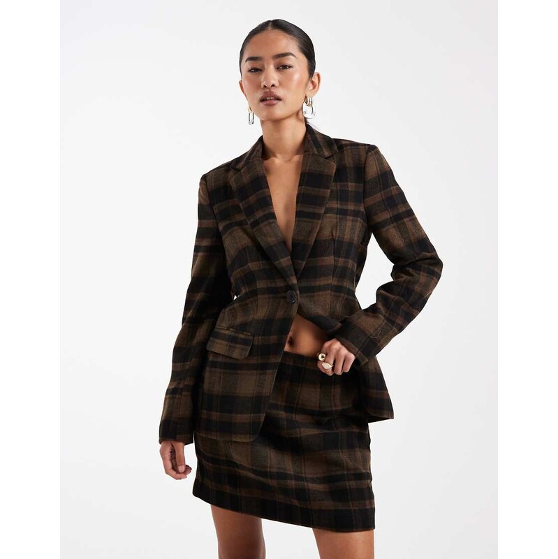Vero Moda flannel mini skirt co-ord in chocolate check print