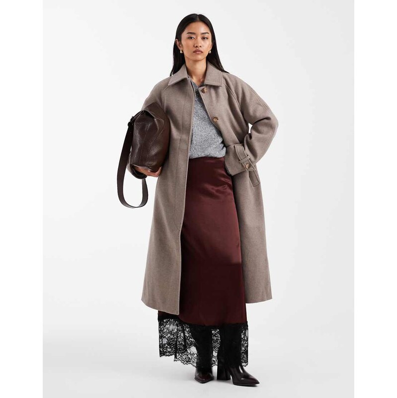 Pieces clean formal maxi coat in beige melange-Neutral 110670820