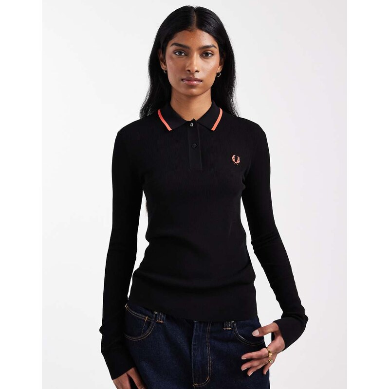 Fred Perry ribbed knitted shirt in black 110670858