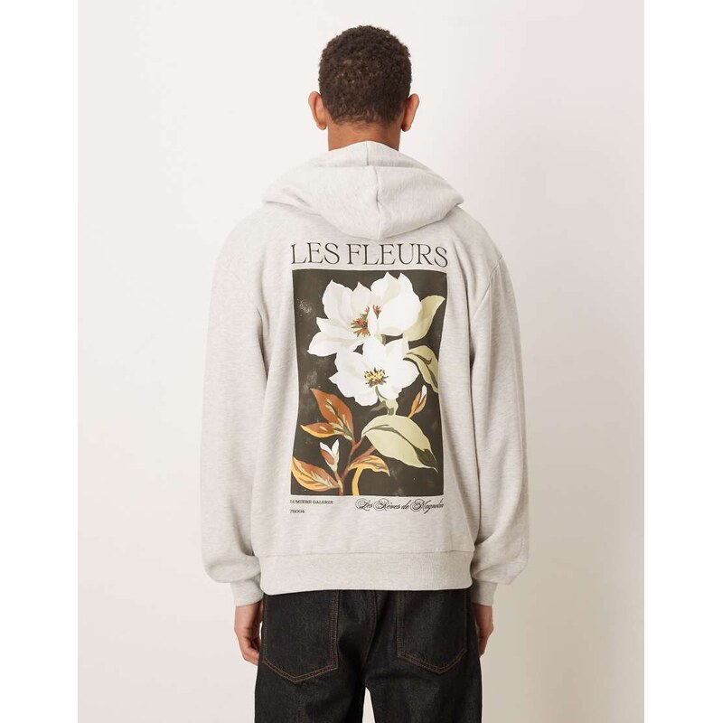 ASOS DESIGN relaxed hoodie with floral print in grey