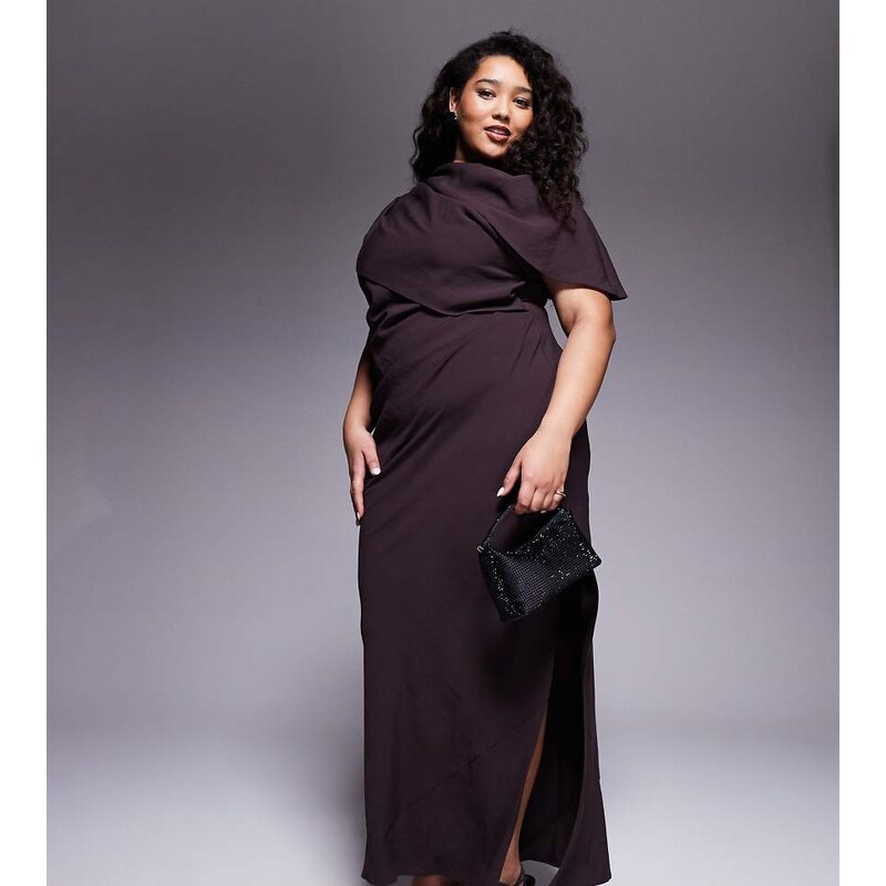 ASOS Curve ASOS DESIGN Curve high neck drape bodice cape maxi dress in 110670861