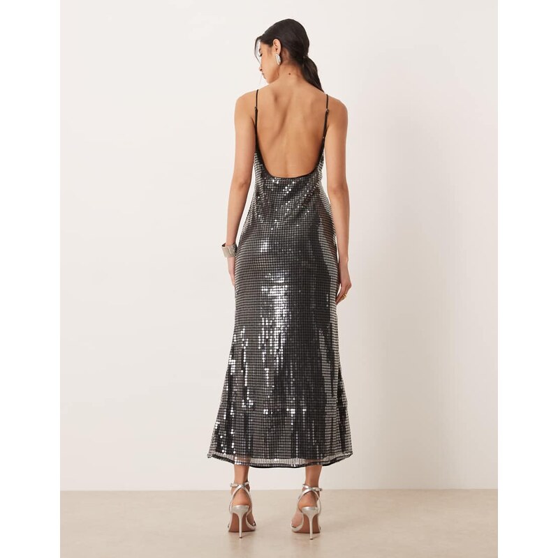 Amy Lynn liquid sequin low back midaxi dress in gun metal grey 110670870