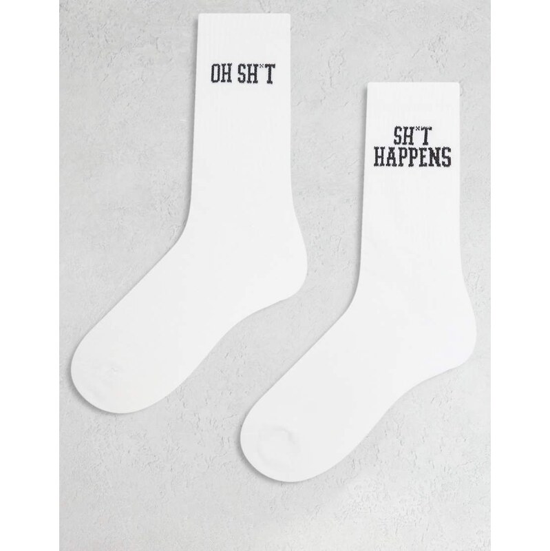 ASOS DESIGN 2 pack socks with swear words graphic in white 110681284