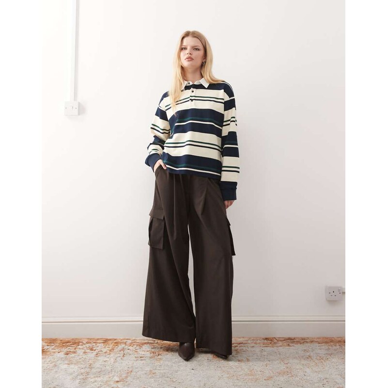 Lioness Preppy collar detail oversized long sleeve rugby top in navy 110670888