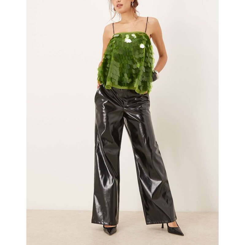 Gina Tricot coated PU straight trousers in black 110670889