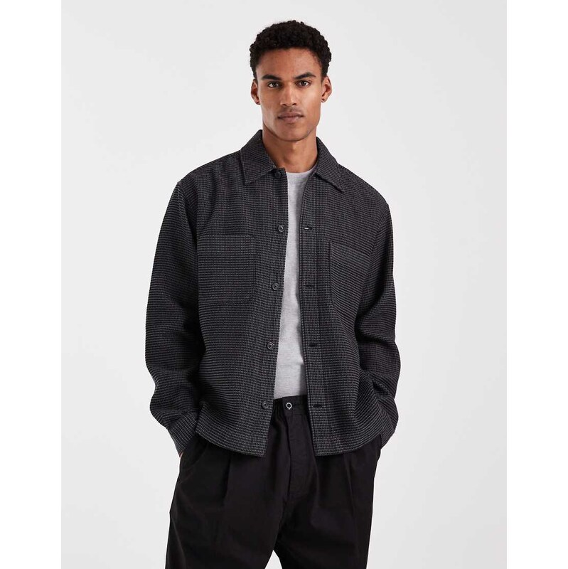Jack & Jones premium waffle overshirt in dark grey
