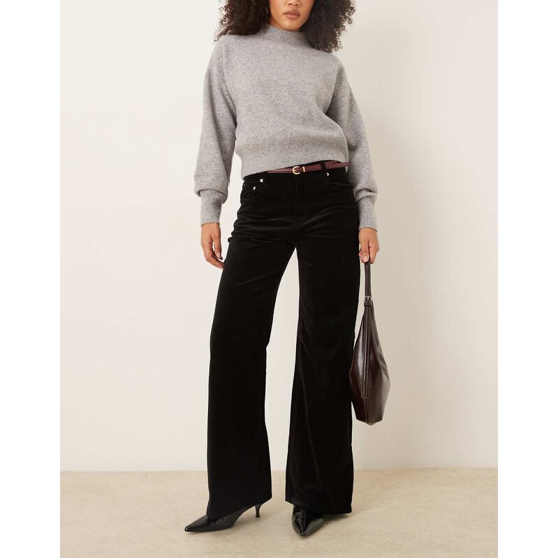 Mango Siracusa velvet wide leg jean in black