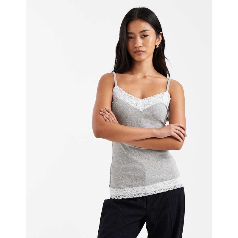 Hollister lace trim cami top in grey 110670937