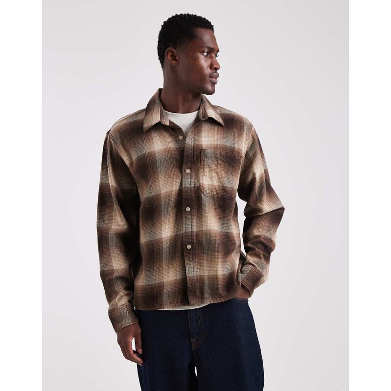 Hollister long sleeve plaid shirt in brown 110670952