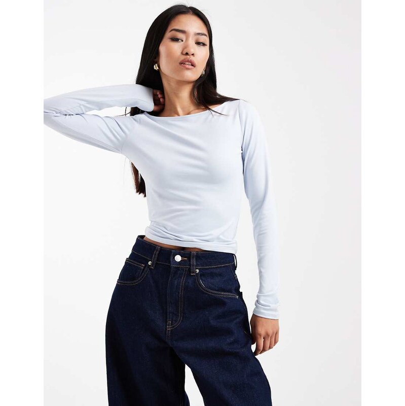 Hollister long sleeve slash neck seamless top in blue