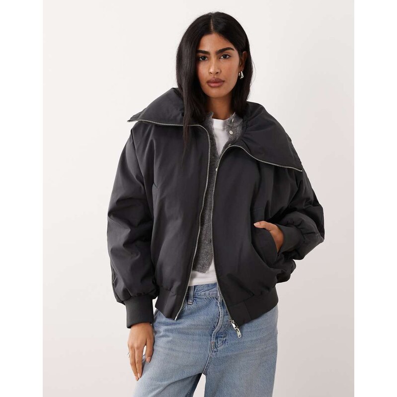 Mango padded zip through bomber jacket in grey 110924103