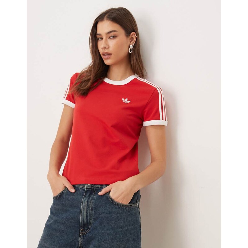 adidas Originals 3 stripes slim tee in red and white 115504509