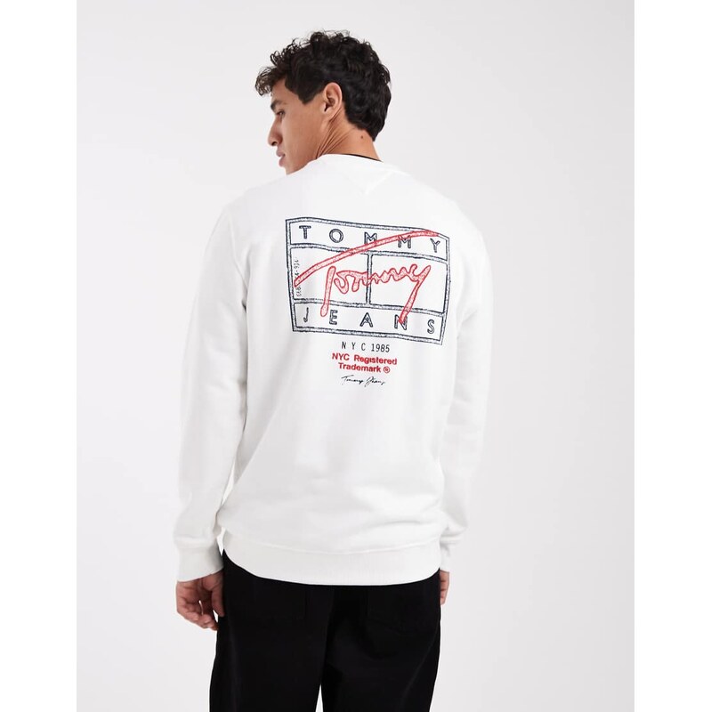Tommy Jeans chest flag logo sweatshirt in white