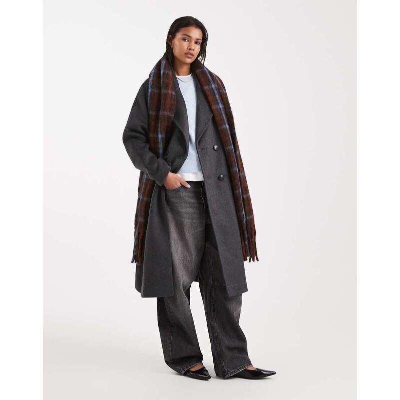 Vero Moda oversized maxi wool mix coat in dark grey melange 110671093