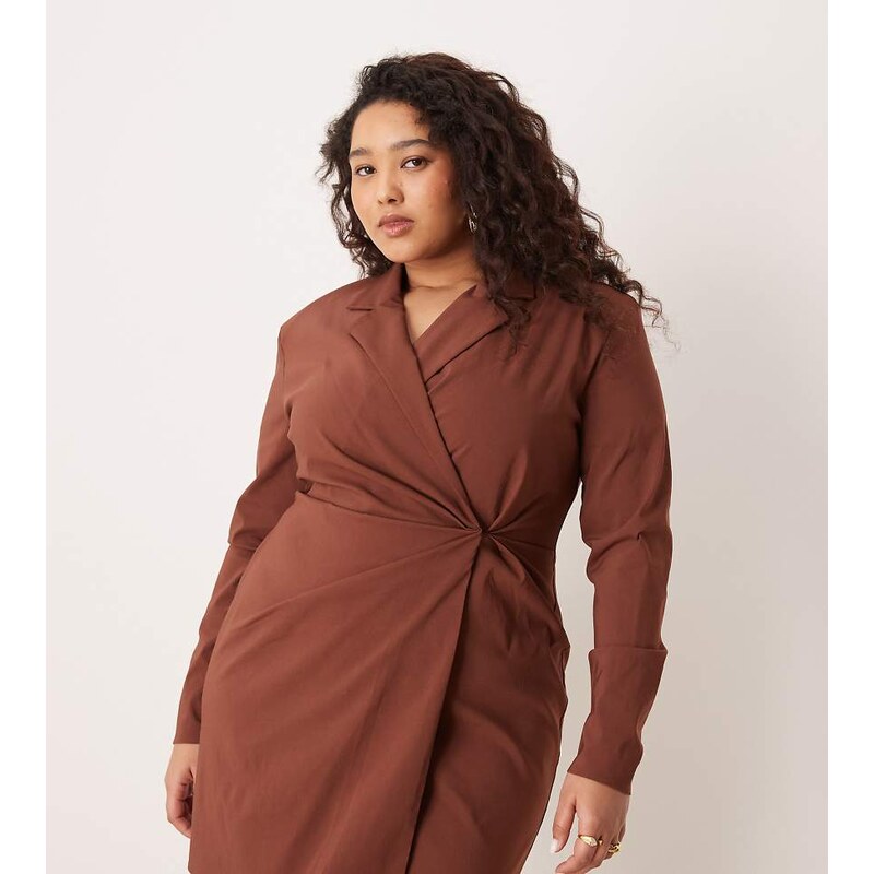 ASOS Curve ASOS DESIGN Curve cinched blazer mini dress in chocolate 115519383