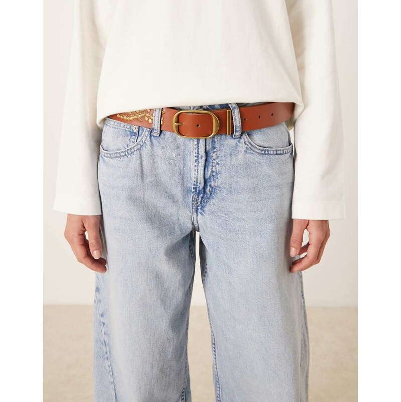 Abercrombie & Fitch boho embroidered leather belt in brown 111155921
