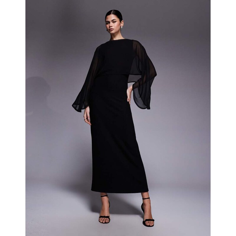 ASOS DESIGN asymmetric sleeve maxi dress with chiffon cape in