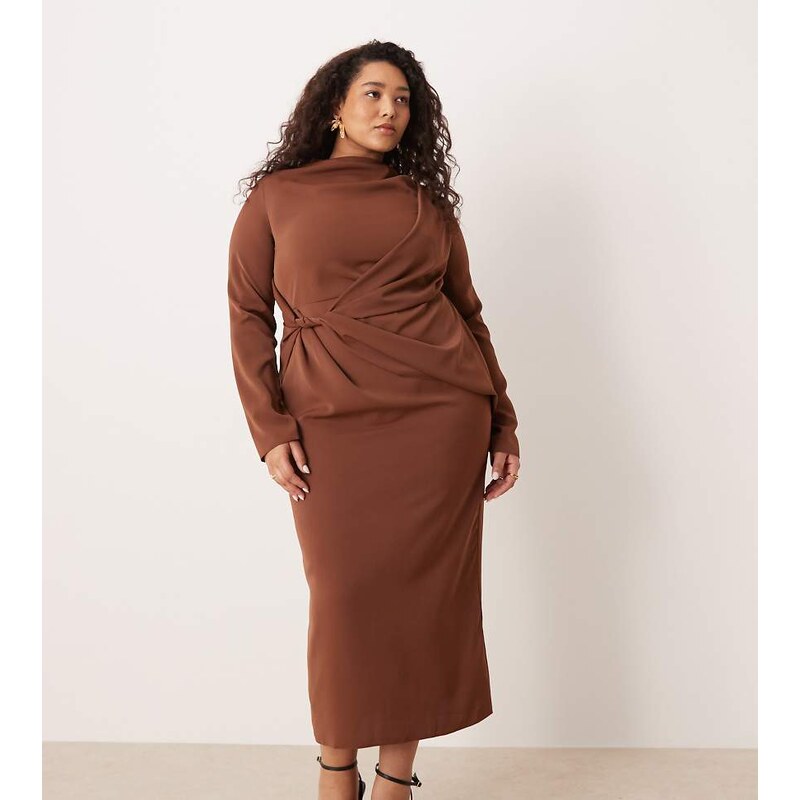 ASOS Curve ASOS DESIGN Curve high neck draped slinky maxi dress in 110813261