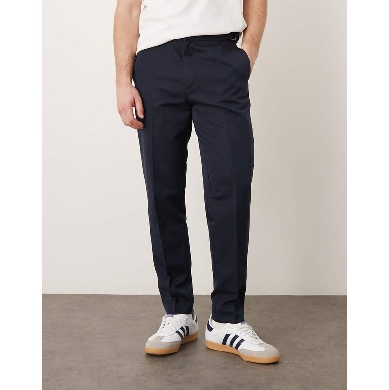 ASOS DESIGN smart tapered trouser with side adjusters in navy