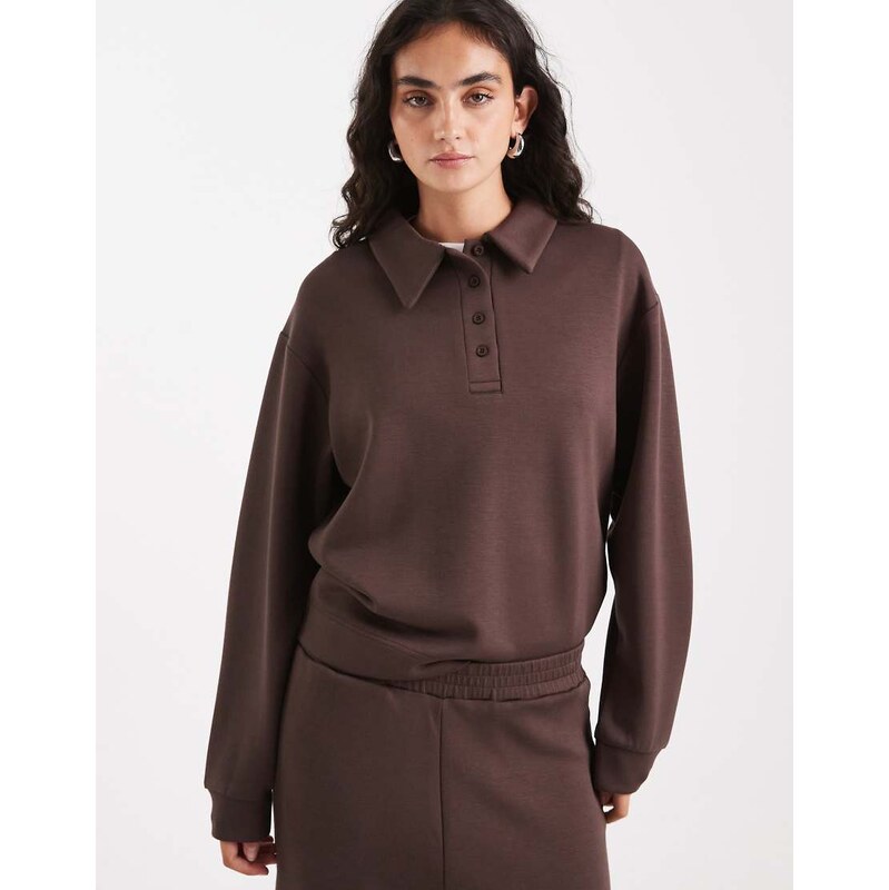Brave Soul co-ord collared sweatshirt co-ord in chocolate brown