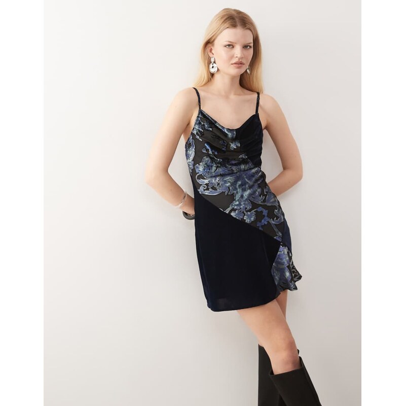 Reclaimed Vintage mini dress with splice velvet panels and