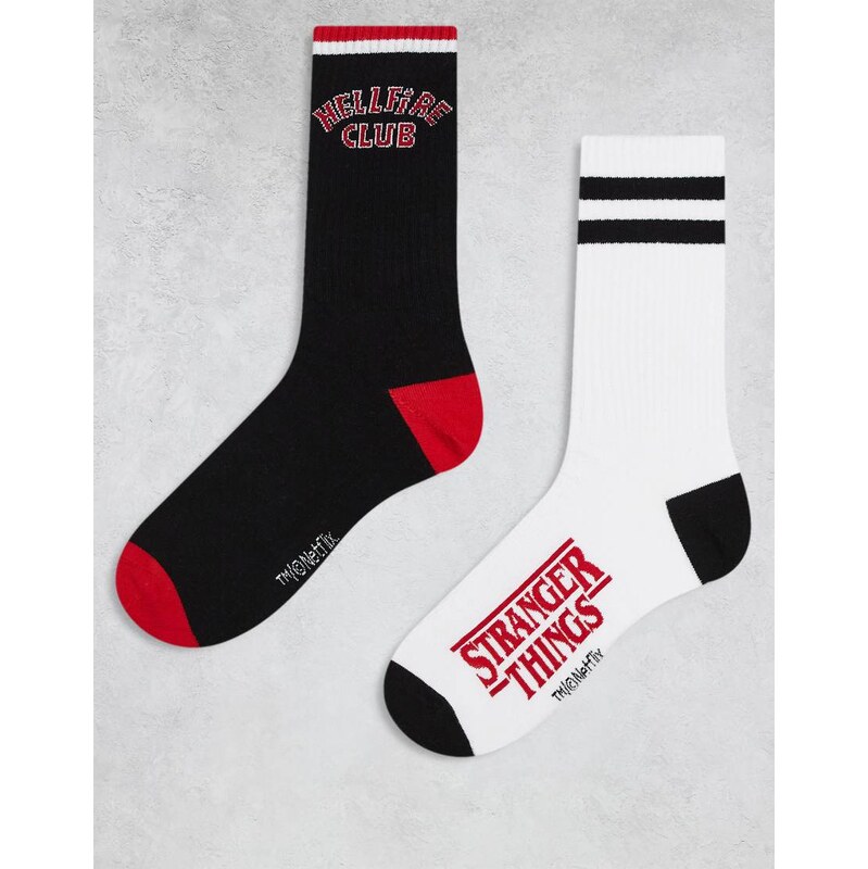 ASOS DESIGN 2 pack socks with Stranger Things graphic in white and 110681519