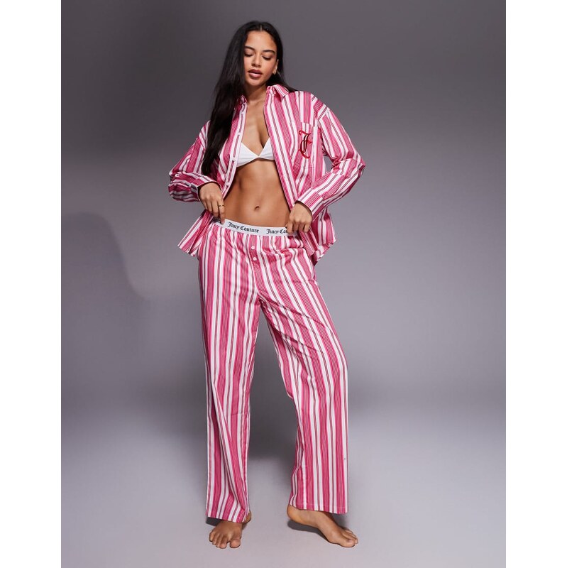 Juicy Couture logo shirt and bottoms pyjama set in pink stripe