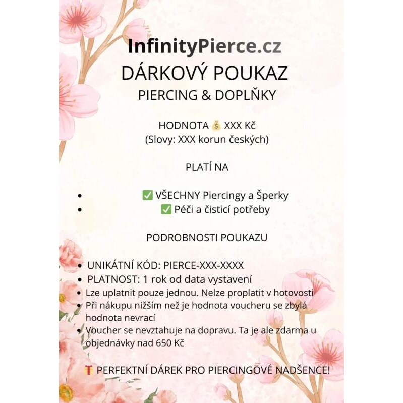 Achadirect Dárkový voucher na nákup piercing - VOUCHER InfinityPierce 110682732
