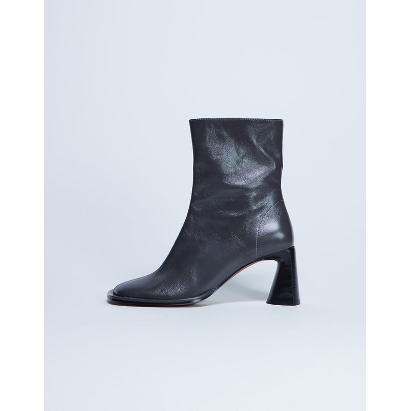 Topshop Star Premium leather round toe block heel boot in grey 110817550
