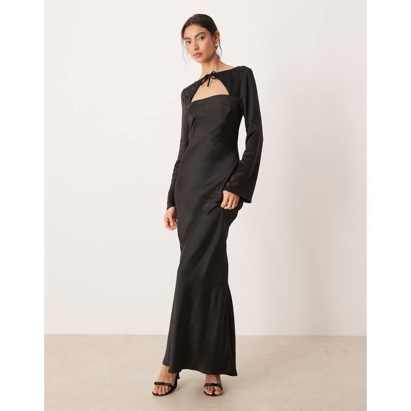 ASOS DESIGN long sleeve satin maxi dress in black