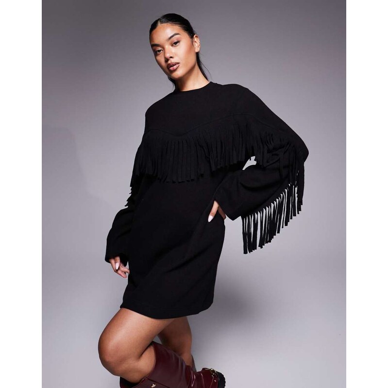 ASOS DESIGN supersoft fringe detail mini dress in black