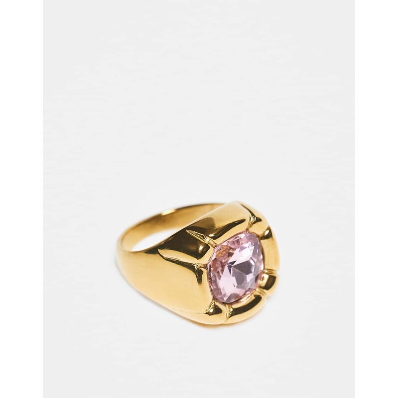 Kaiia exclusive stainless steel pink stone pillow ring in gold