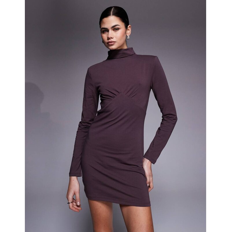 ASOS DESIGN high neck long sleeve underbust detail mini dress in