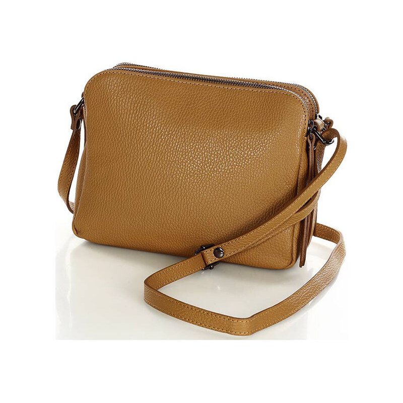 MARCO MAZZINI Camel dvoukomorová kožená crossbody kabelka L156p