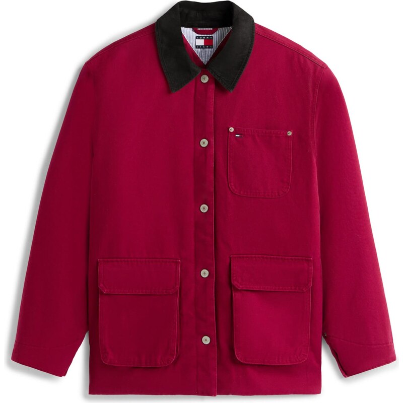 Tommy Jeans Přechodná bunda karmínově červené / černá