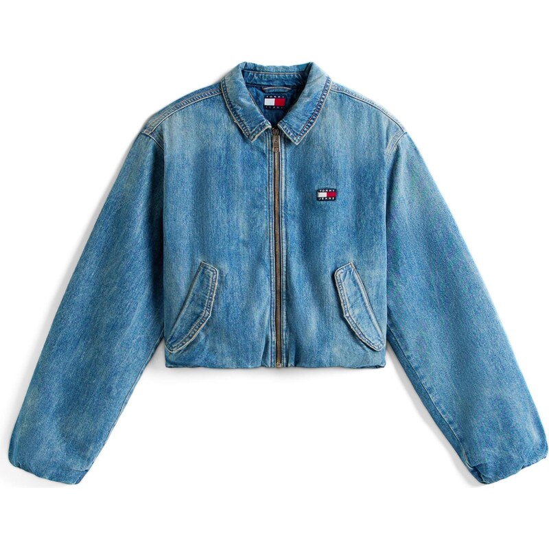 Tommy Jeans Přechodná bunda Harrington modrá džínovina 110703425