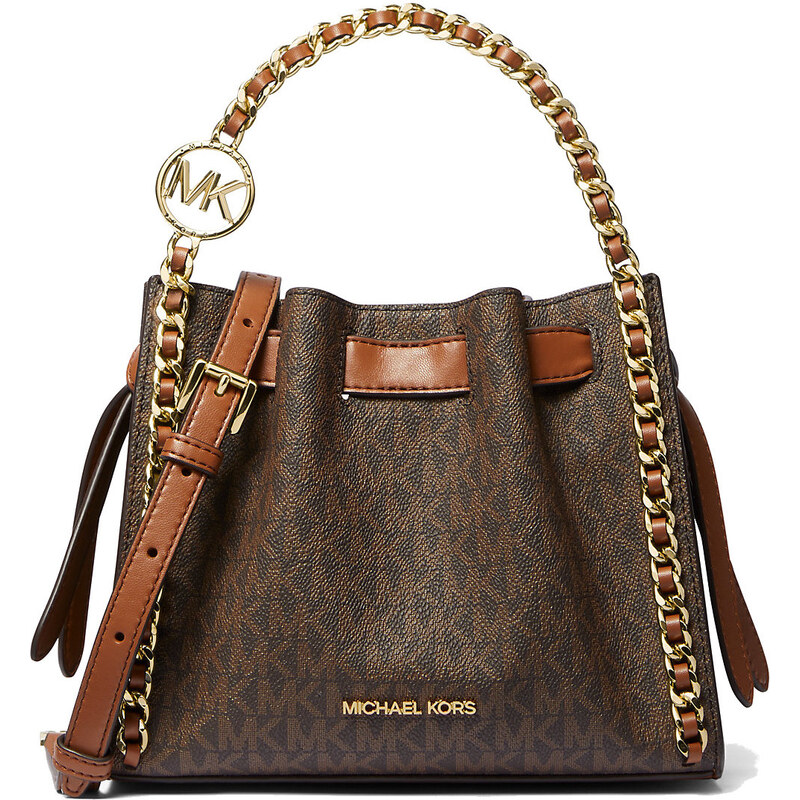 Michael Kors Mina Small Signature Logo Chain Crossbody Bag Brown