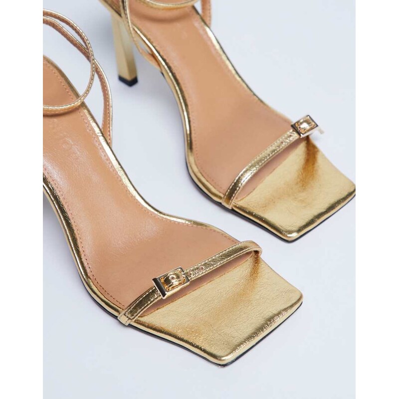Topshop Floyd strappy buckle detail square toe high heel in gold