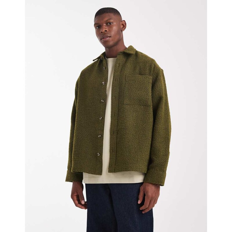 ASOS DESIGN boucle overshirt in green