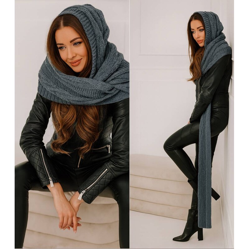 Fashionweek Pletená exkluzivní čepice ala kapuce se šálou 2v1 CLEO 68560275