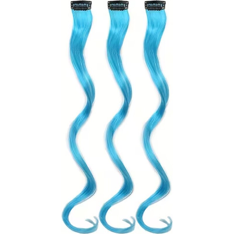 FunCo Vlnitý příčesek modrý se sponkou 35cm Blue curly extension 3ks 110721154