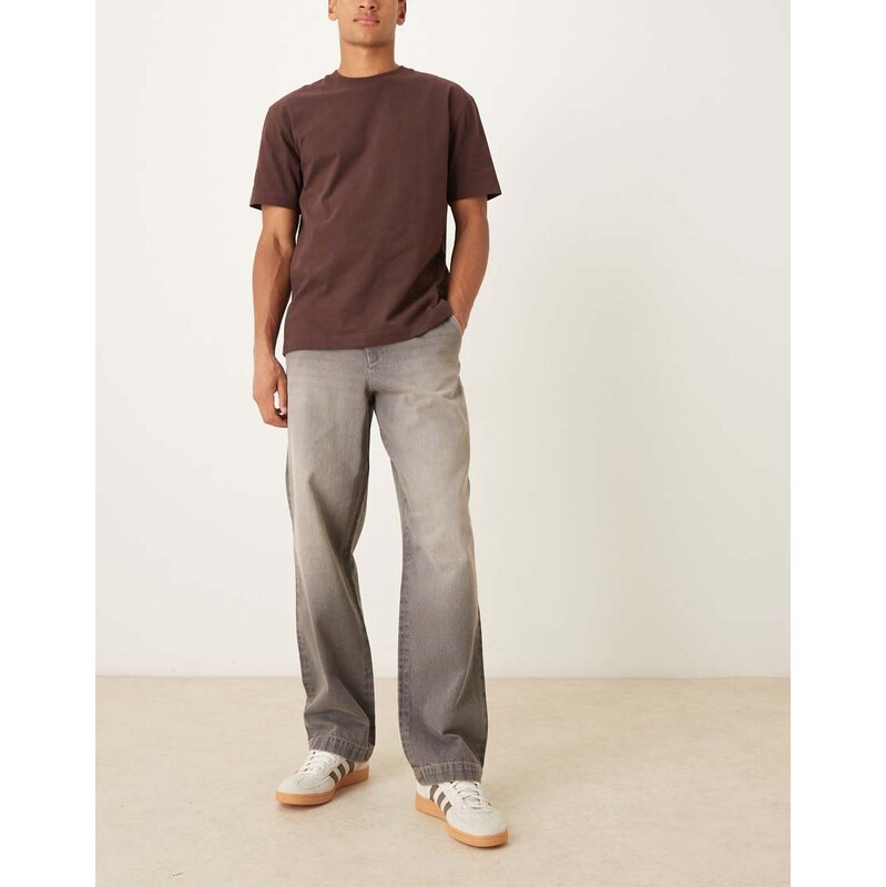 ASOS DESIGN baggy jeans in washed grey with brown tint